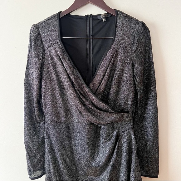 KOTON Shimmer Mini Dress Long Sleeve Party Cocktail Bodycon Black Silver M NWOT - Picture 5 of 12